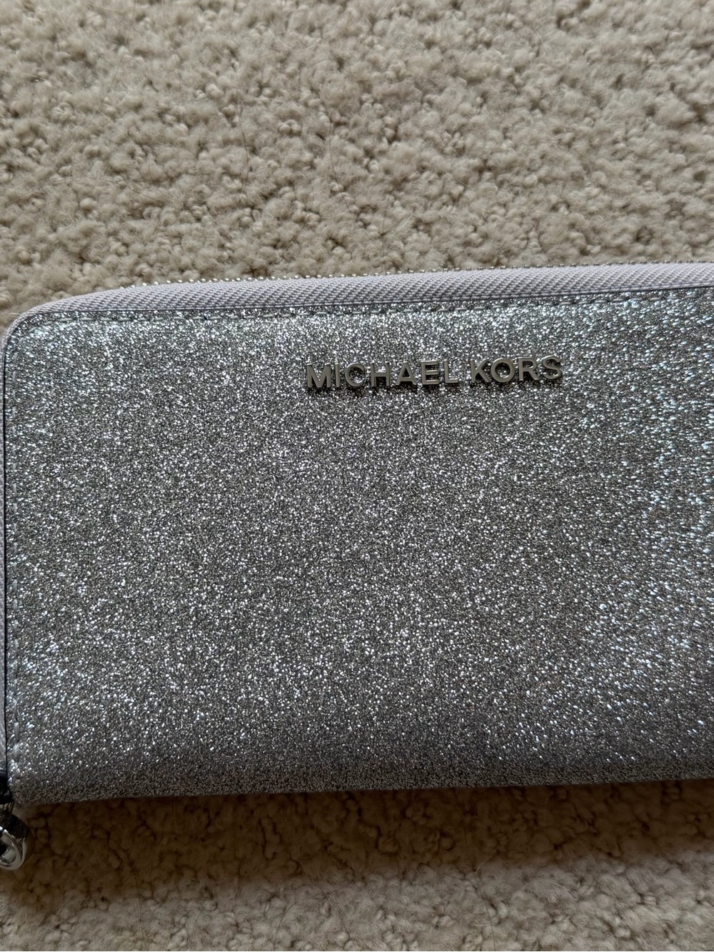 Michael Kors Glitter Zip-Around Phone Wallet in Silver